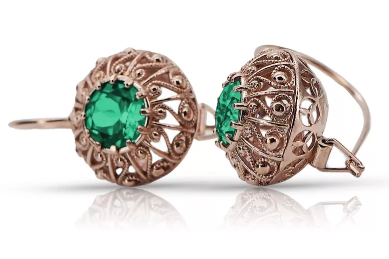 Sterling Silver Rose Gold Plated Emerald Earrings vec002rp