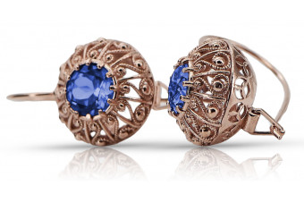 Original Vintage Sapphire 14K Rose Gold Earrings from Soviet Russia vec002 vec002