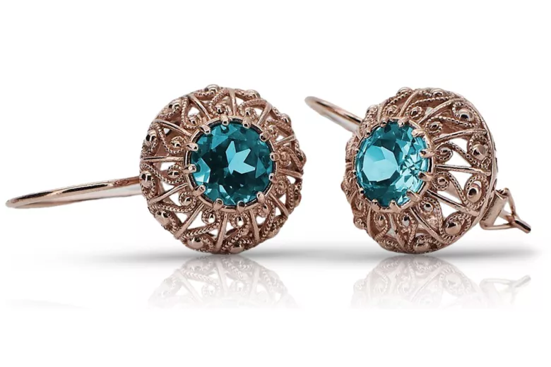 "Authentic Vintage Aquamarine Earrings in 14K Rose Gold vec002 Russian Soviet" style vec002