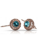 "Authentic Vintage Aquamarine Earrings in 14K Rose Gold vec002 Russian Soviet" style vec002