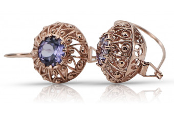 Руски съветски обеци от 14k розово злато с александрид, винтидж стил vec002. style vec002