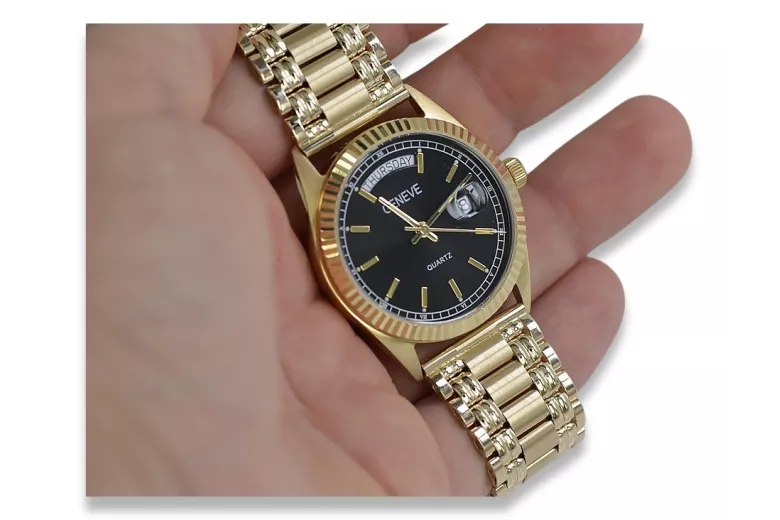 Goldene Herrenuhr Geneve ★ zlotychlopak.pl ★ Gold Reinheit 585 333 Niedriger Preis!