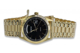 Italian Yellow 14k Gold Men's Black Watch - Luxury Timepiece from Geneve mw013ydbc&mbw012y