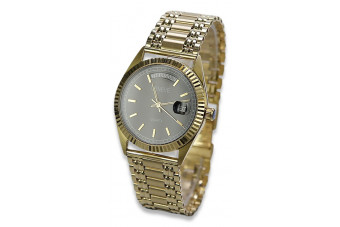 Montre noire pour homme en or jaune italien 14 carats 585 Geneve mw013ydbc&mbw012y