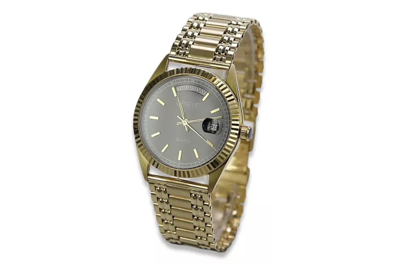 Gold men's watch Geneve ★ zlotychlopak.pl ★ Gold purity 585 333 Low Price!