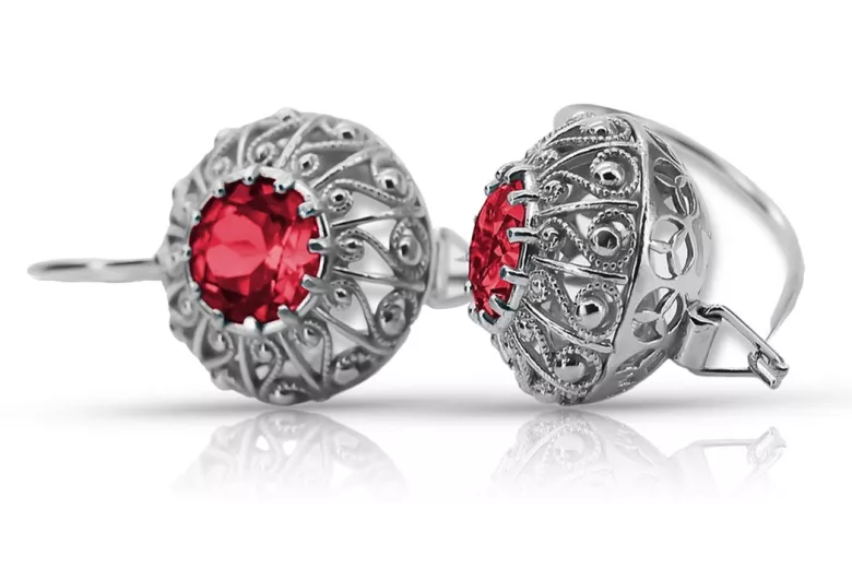 Boucles d'oreilles en argent sterling 925, Rubis vec002s