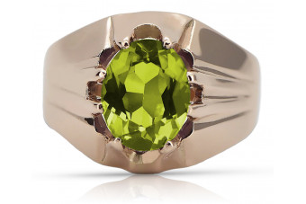 Inel original vintage din aur roz de 14k, Peridot galben vrc016