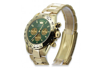 Reloj de oro amarillo 14k para hombre con esfera verde Geneve. mw014ydgr&mbw017y