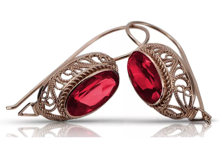 Boucles d'oreilles en argent sterling plaqué or rose, Rubis. vec023rp