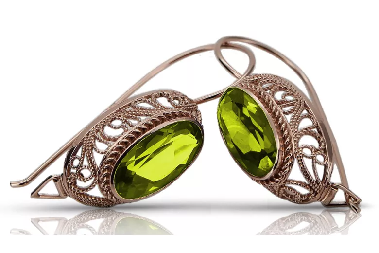 Pendientes de Plata Chapada en Oro Rosa, Peridoto Amarillo Vintage vec023rp