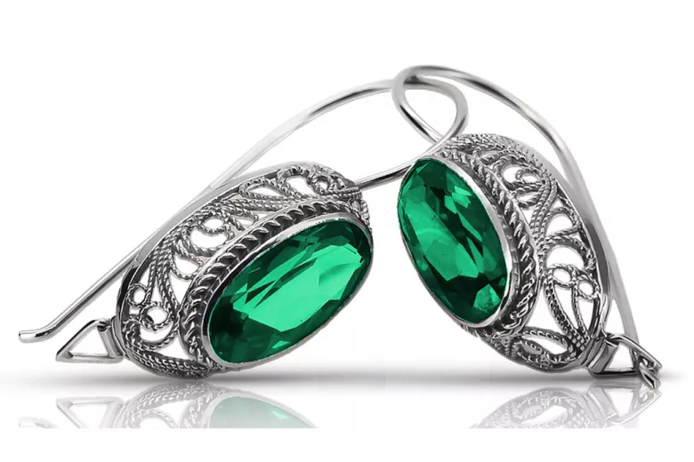 Sterling Silver 925 Emerald Drop Earrings Vintage Style vec023s