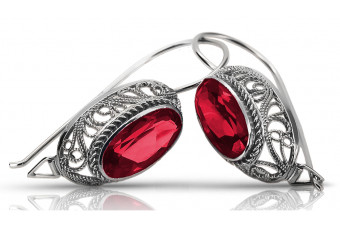 Boucles d'oreilles en argent sterling 925, Rubis vintage vec023s