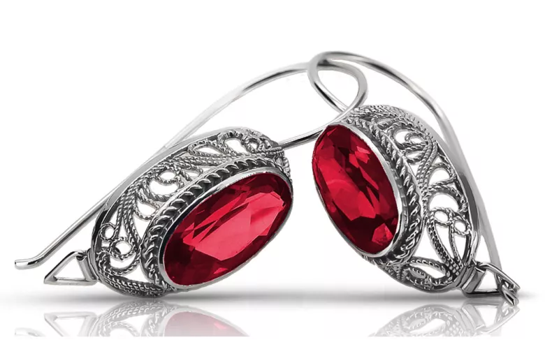 Boucles d'oreilles en argent sterling 925, Rubis vintage vec023s