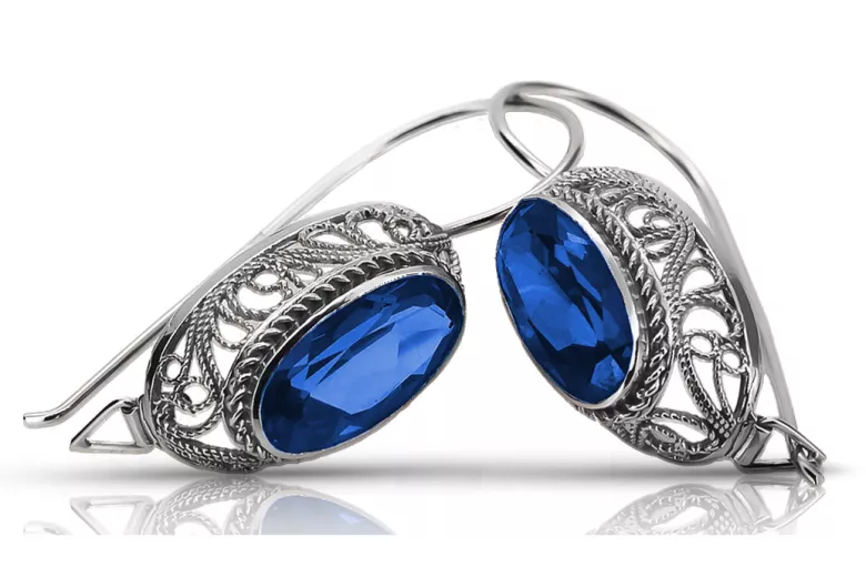 Sterling silver 925, Sapphire Vintage Earrings vec023s