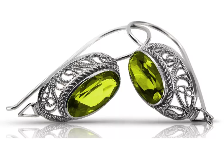 Aretes de Plata 925 con Peridoto Amarillo Vintage Sovietico vec023s