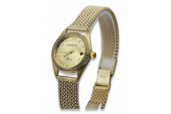 Montre de dame en or jaune 14 carats 585 Genève lw078ydg&lbw003y