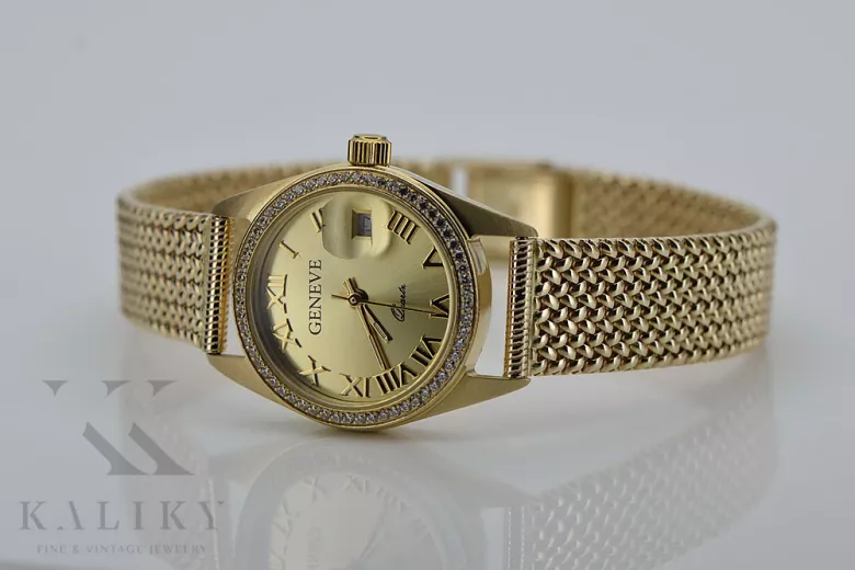 Goldene Herrenuhr Geneve ★ zlotychlopak.pl ★ Gold Reinheit 585 333 Niedriger Preis!