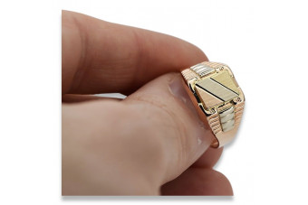 Anillo Oro Rosa 14k, Signet Hombre. csn007rwy
