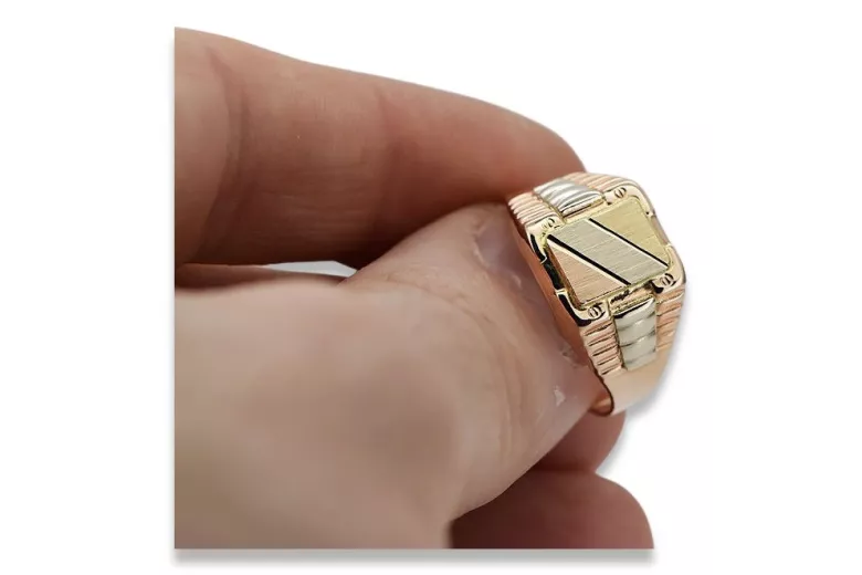 Anillo Oro Rosa 14k, Signet Hombre. csn007rwy