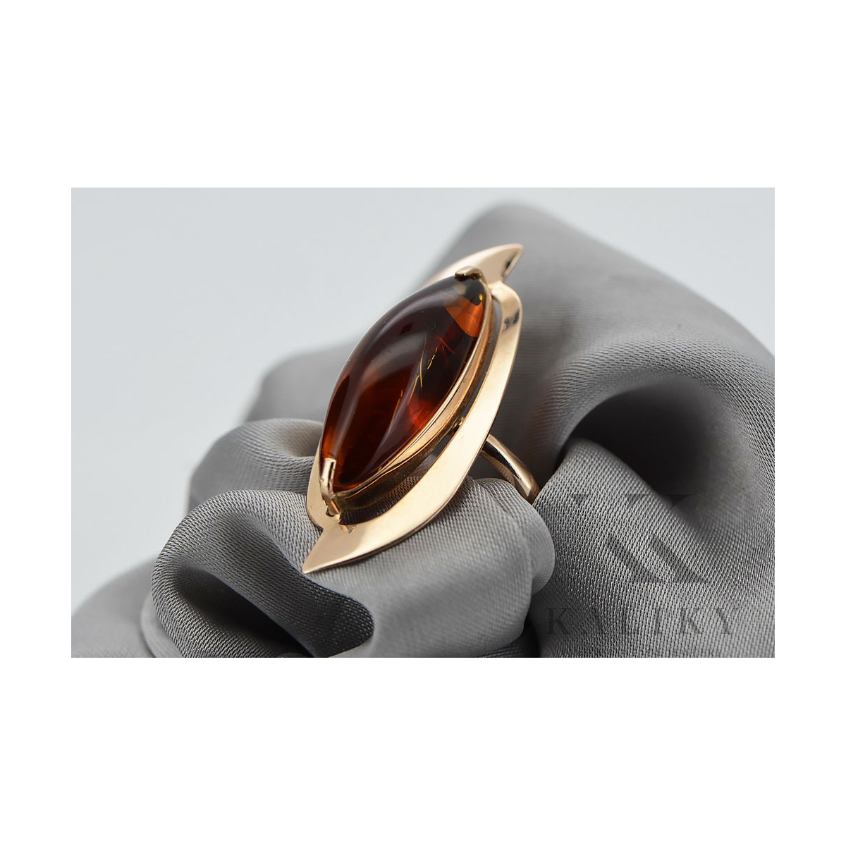 Rose russe soviétique rose URSS rouge 585 583 or bague ambre vrab008