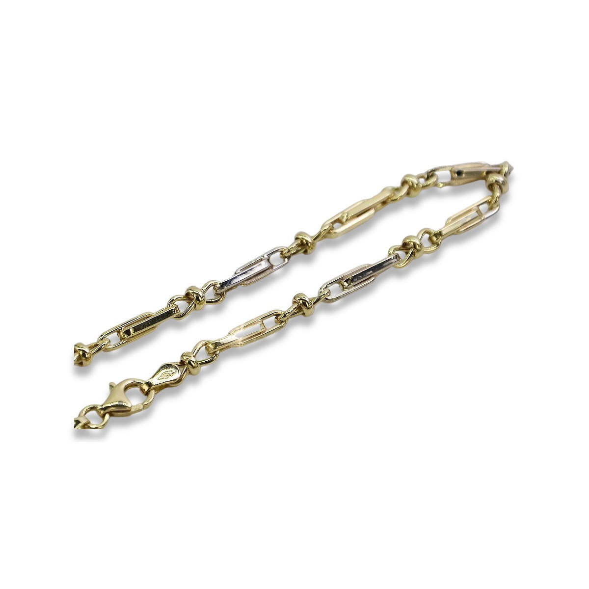 Pulsera de oro amarillo italiano de 14K con diferentes piedras, 21cm. cb063yw