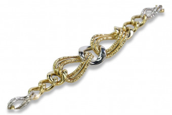 Pulsera de corazón de oro blanco y amarillo italiano de 14k cb068yw