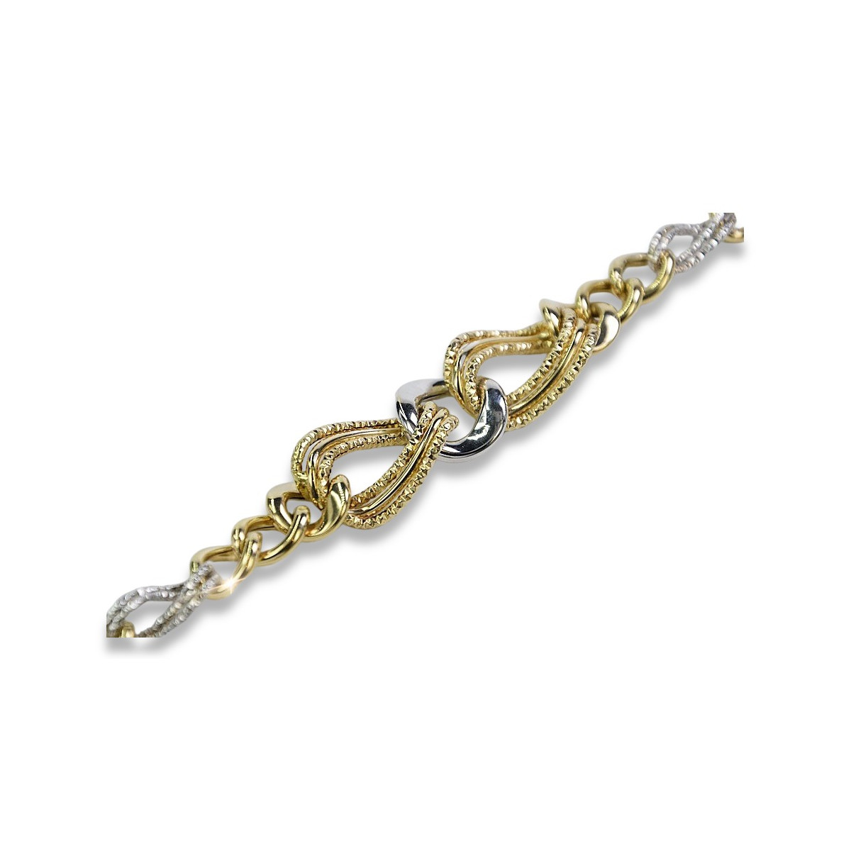 Pulsera de corazón de oro blanco y amarillo italiano de 14k cb068yw