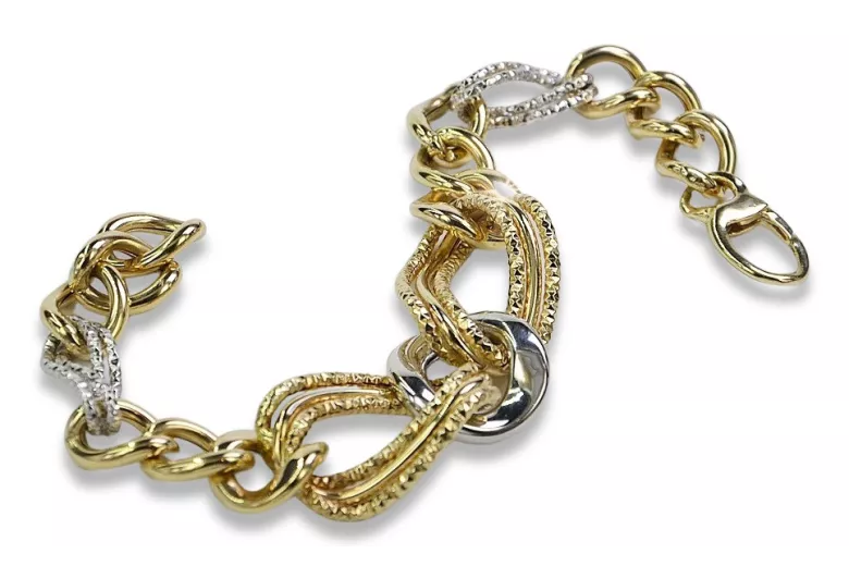 Pulsera de corazón de oro blanco y amarillo italiano de 14k cb068yw