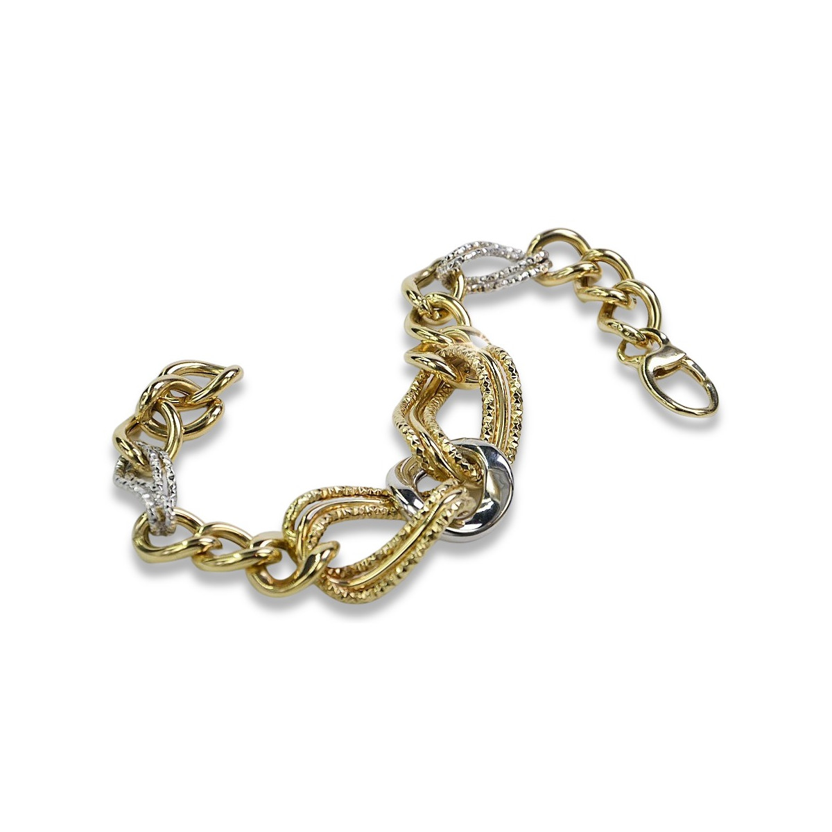 Pulsera de corazón de oro blanco y amarillo italiano de 14k cb068yw