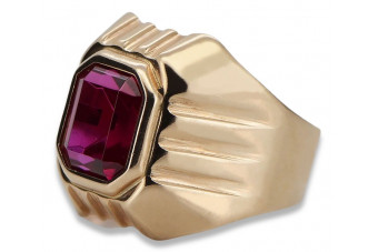 Anillo de sello de Rubí, Oro rosa antiguo original de 14k vsc002r