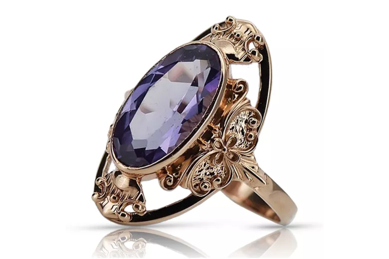 Rose soviétique russe 14k 585 or Alexandrite Ruby Emerald Sapphire Zircon ring vrc084