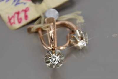 Boucles d'oreilles vintage en or rose et blanc 14 carats, Diamant ved153