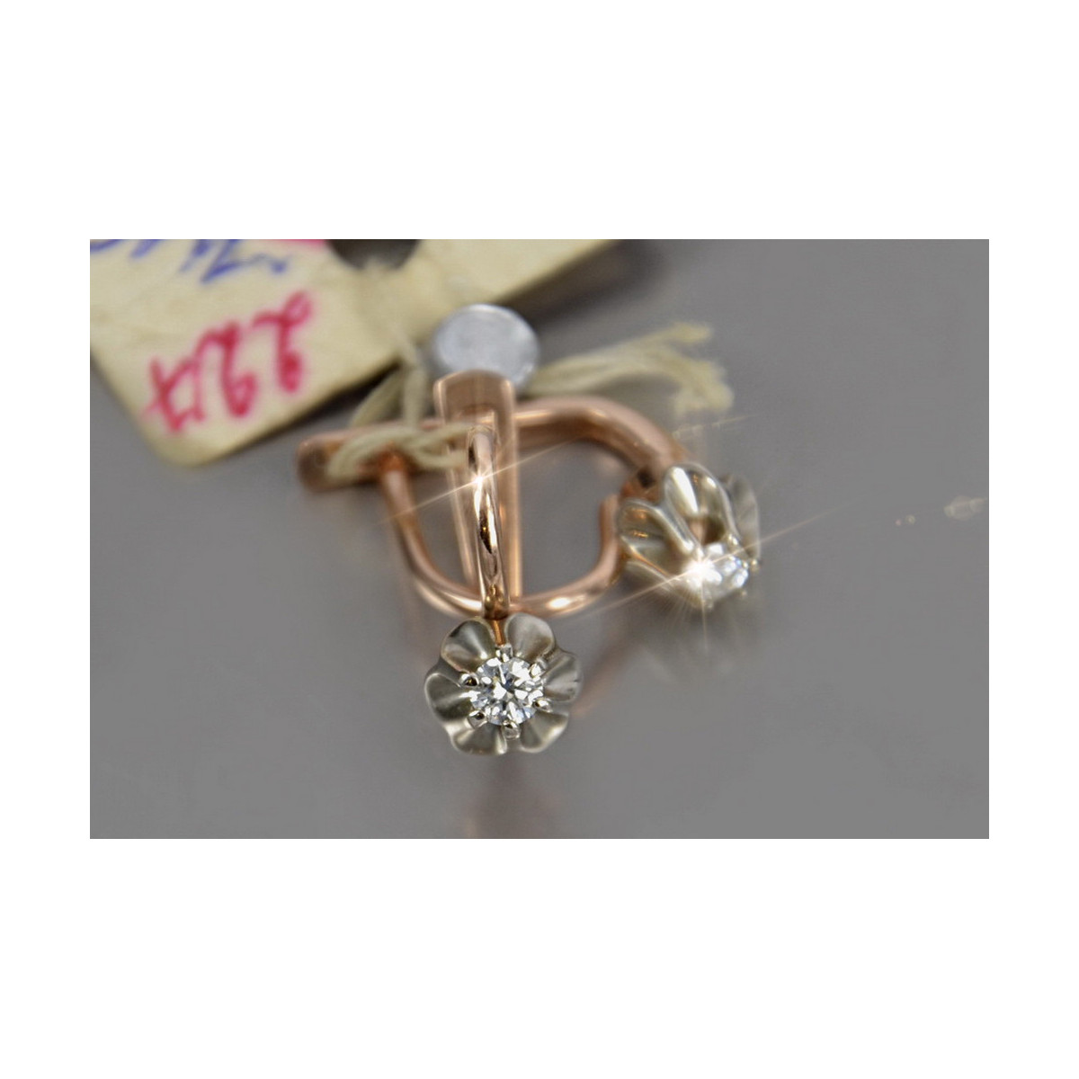 "Vintage Rose White Gold Diamond Earrings" ved153