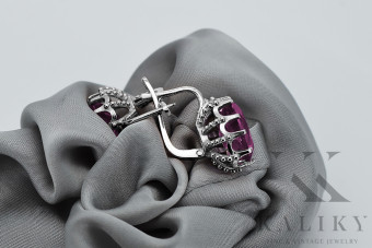 Стерлингово сребро 925, Аметис обици Vintage (925 Silver, Amethyst earrings) vec079s