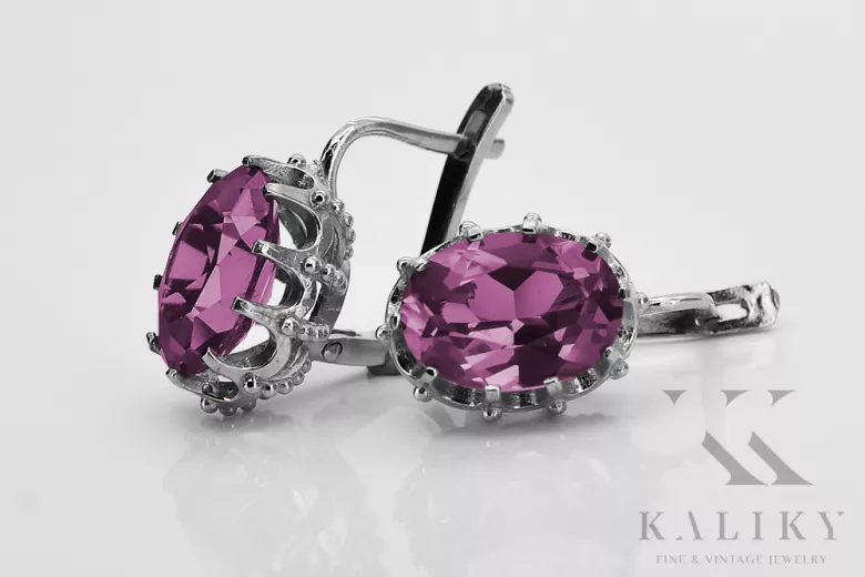 Стерлингово сребро 925, Аметис обици Vintage (925 Silver, Amethyst earrings) vec079s