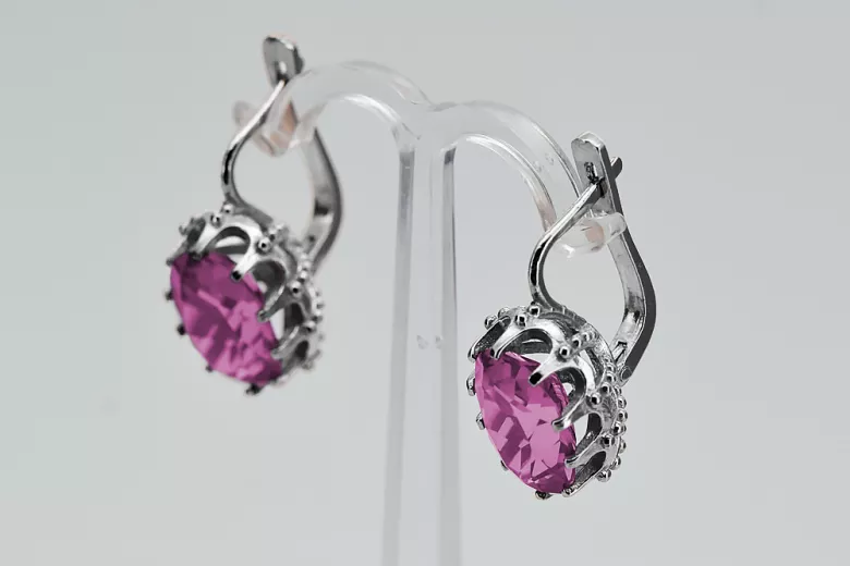 Стерлингово сребро 925, Аметис обици Vintage (925 Silver, Amethyst earrings) vec079s