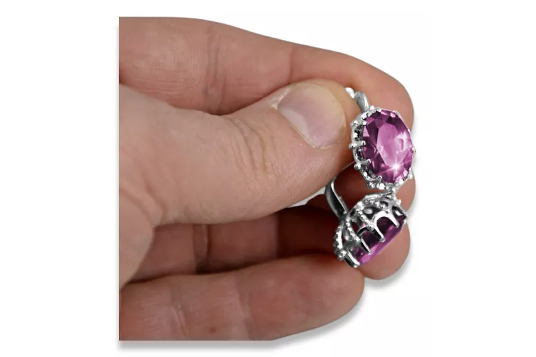 Стерлингово сребро 925, Аметис обици Vintage (925 Silver, Amethyst earrings) vec079s