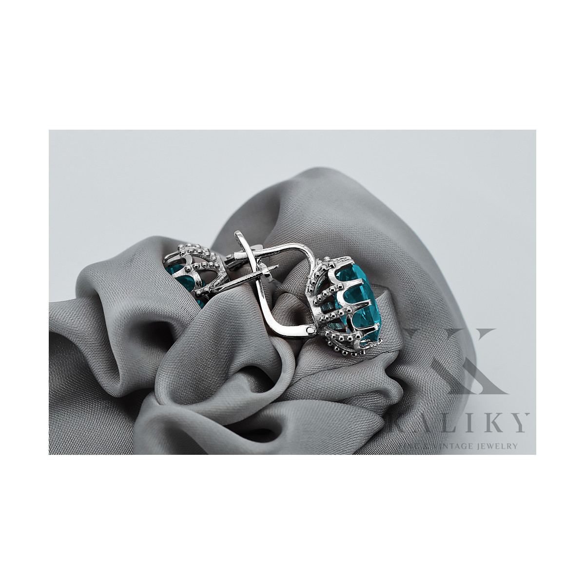 Boucles d'oreilles en argent sterling 925, Aigue-marine Vintage vec079s