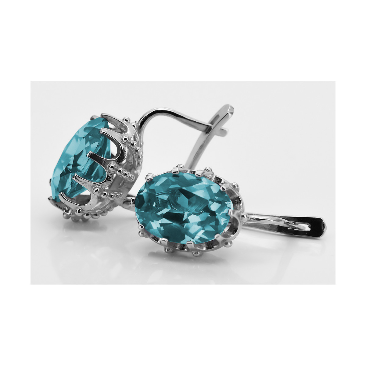 Boucles d'oreilles en argent sterling 925, Aigue-marine Vintage vec079s