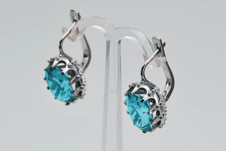 Sterling Silver 925 Aquamarine Drop Earrings Vintage Style vec079s