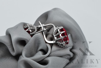 Boucles d'oreilles en argent sterling 925, Rubis. vec079s