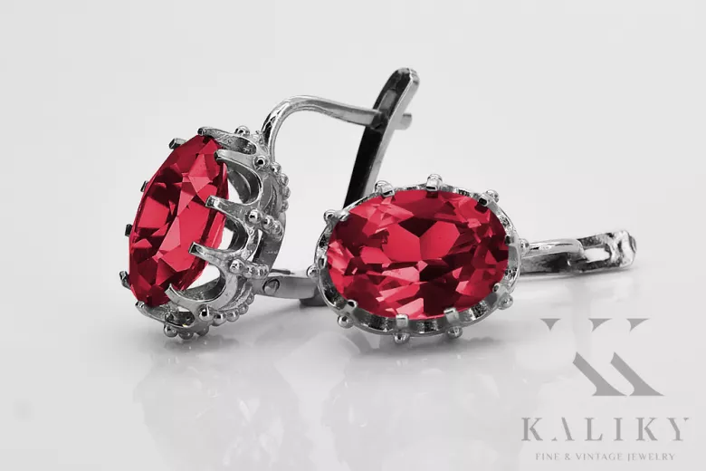 Sterling Silver 925, Ruby & Sapphire Vintage Earrings vec079s