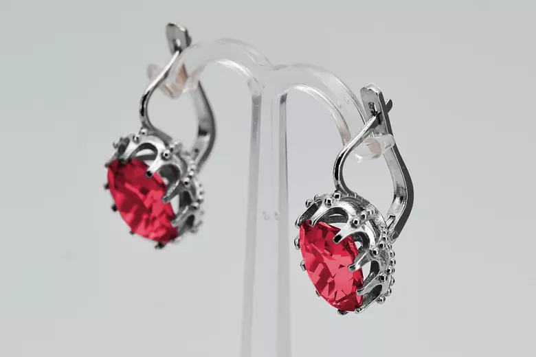 Boucles d'oreilles en argent sterling 925, Rubis. vec079s