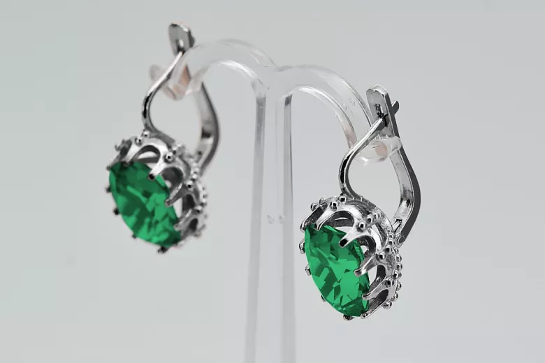 Pendientes de Plata de ley 925, Esmeralda y Diamantes vec079s