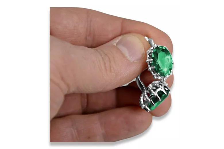 Sterling Silver 925 Emerald Earrings Vintage Style Jewelry vec079s