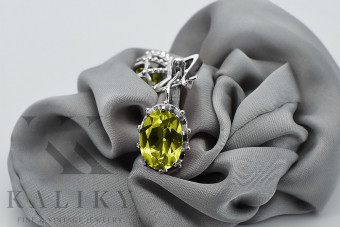 Aretes de Plata 925, Peridoto Amarillo Vintage vec079s