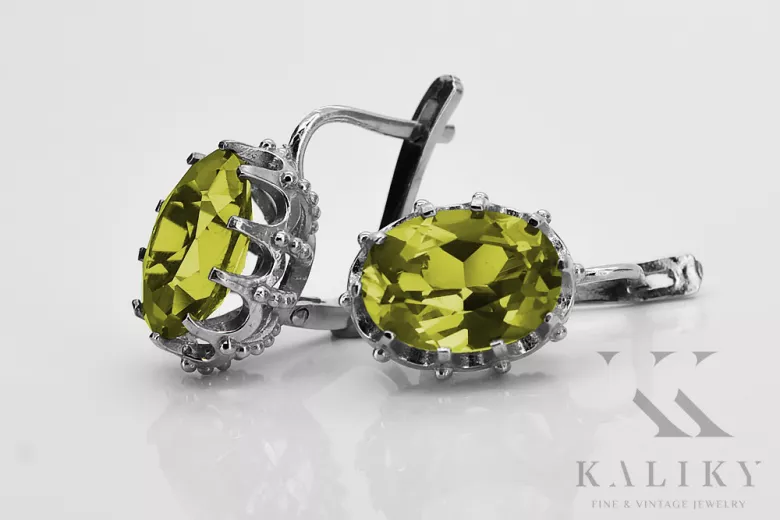 Aretes de Plata 925, Peridoto Amarillo Vintage vec079s