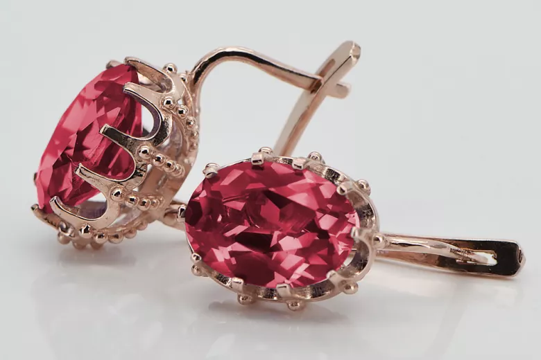 "Classic Ruby Accentuated 14K Rose Gold Earrings - Vintage Original vec079" Vintage vec079