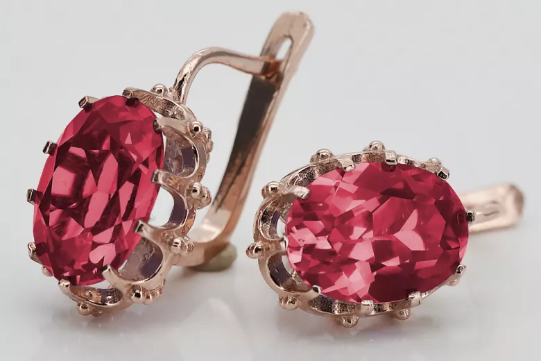 "Classic Ruby Accentuated 14K Rose Gold Earrings - Vintage Original vec079" Vintage vec079