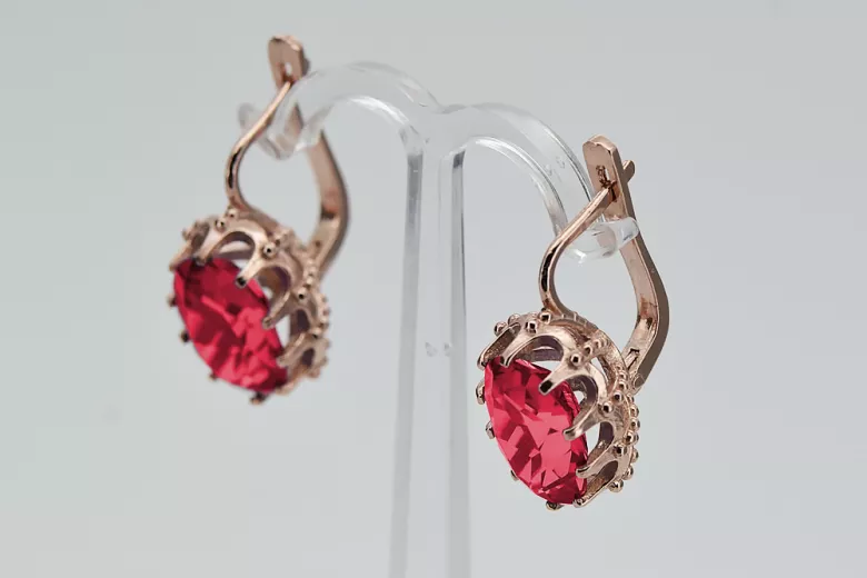 "Classic Ruby Accentuated 14K Rose Gold Earrings - Vintage Original vec079" Vintage vec079